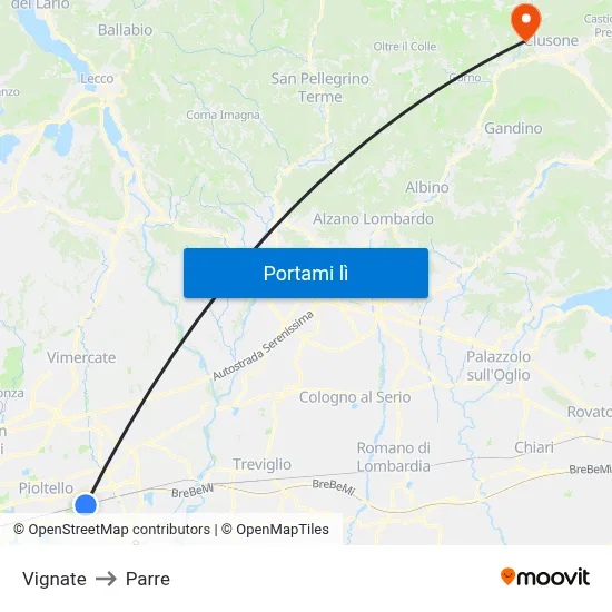 Vignate to Parre map