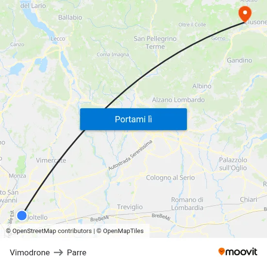Vimodrone to Parre map