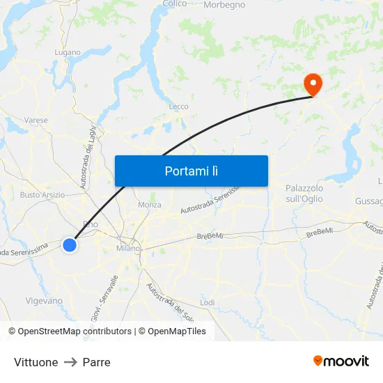 Vittuone to Parre map