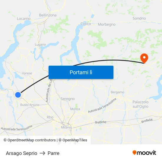 Arsago Seprio to Parre map