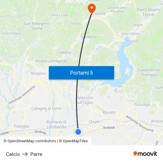 Calcio to Parre map