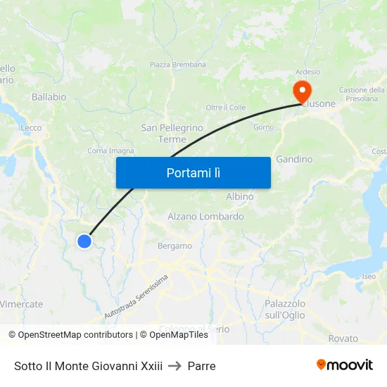 Sotto Il Monte Giovanni Xxiii to Parre map