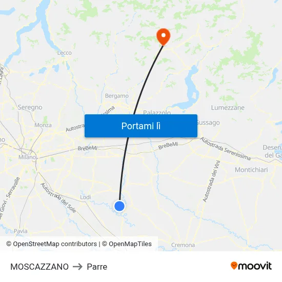MOSCAZZANO to Parre map