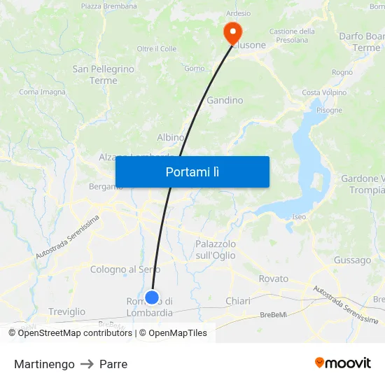 Martinengo to Parre map
