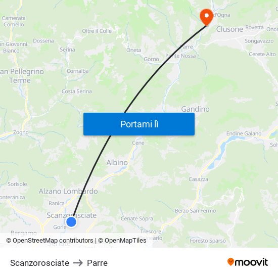 Scanzorosciate to Parre map