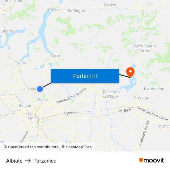 Albiate to Parzanica map