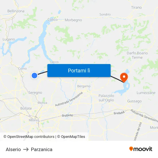 Alserio to Parzanica map