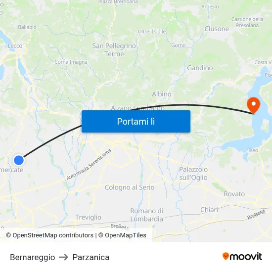 Bernareggio to Parzanica map