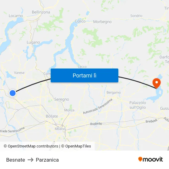 Besnate to Parzanica map