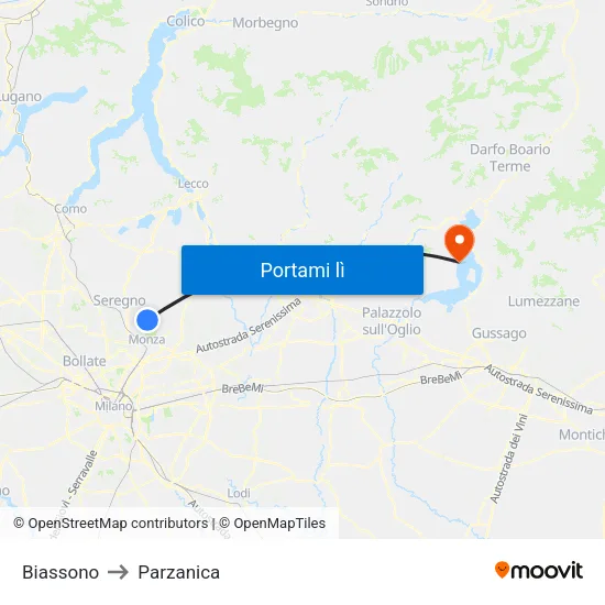 Biassono to Parzanica map