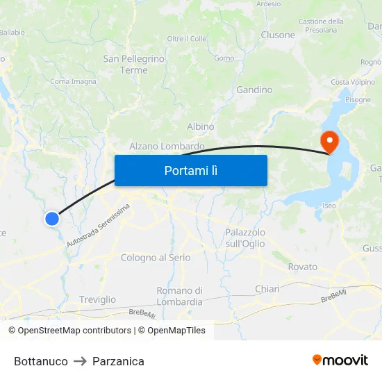 Bottanuco to Parzanica map