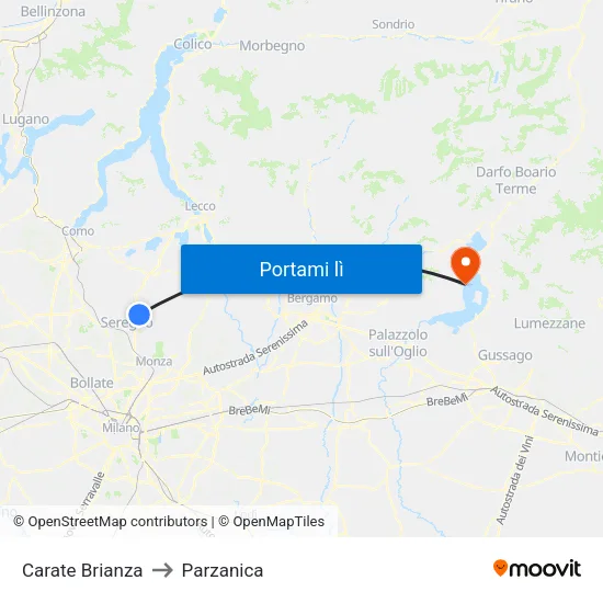 Carate Brianza to Parzanica map