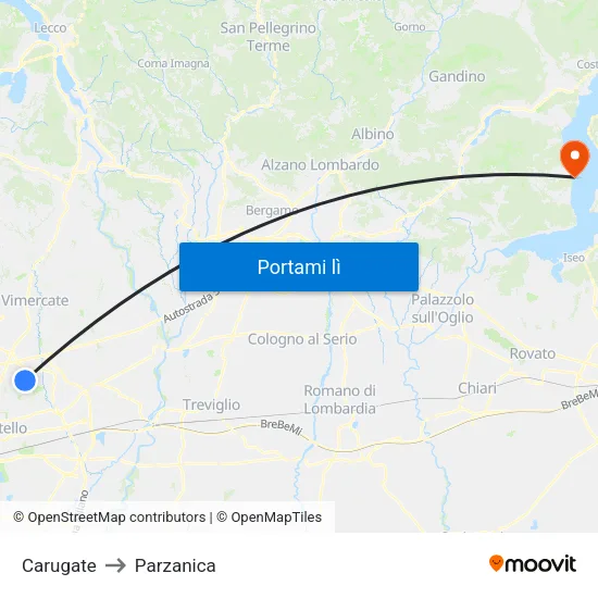 Carugate to Parzanica map