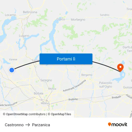 Castronno to Parzanica map