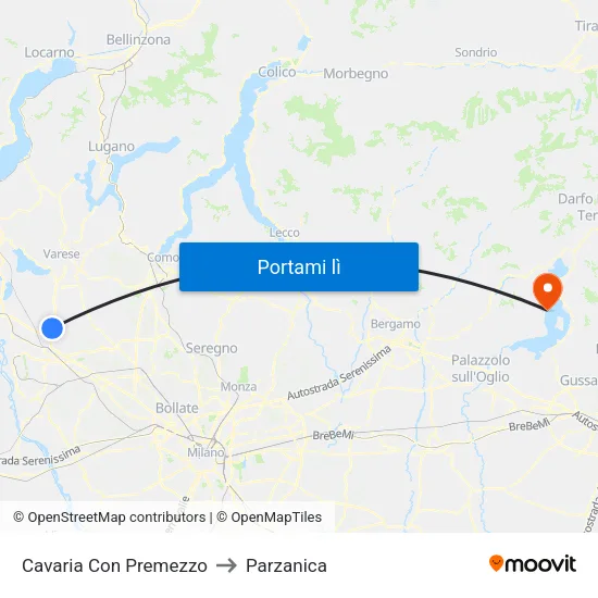 Cavaria Con Premezzo to Parzanica map