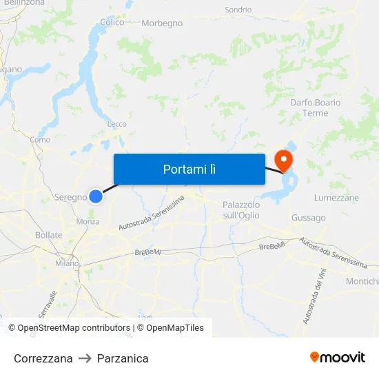 Correzzana to Parzanica map