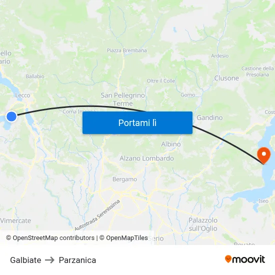 Galbiate to Parzanica map