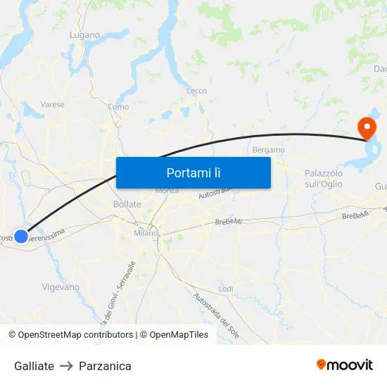 Galliate to Parzanica map