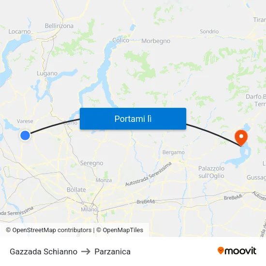 Gazzada Schianno to Parzanica map