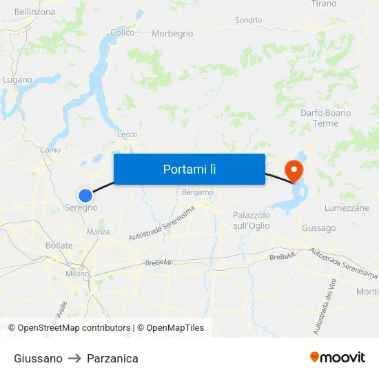 Giussano to Parzanica map