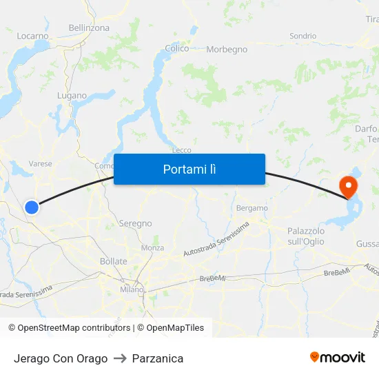 Jerago Con Orago to Parzanica map