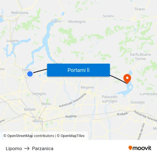 Lipomo to Parzanica map