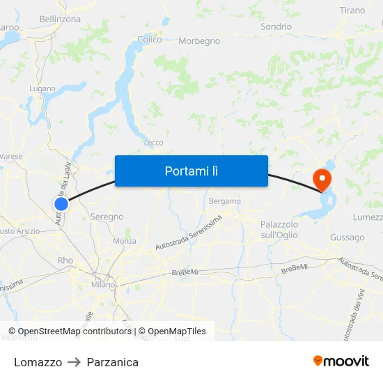 Lomazzo to Parzanica map