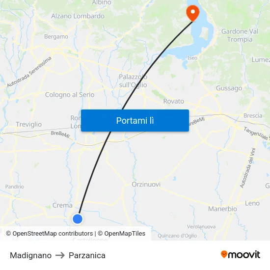 Madignano to Parzanica map