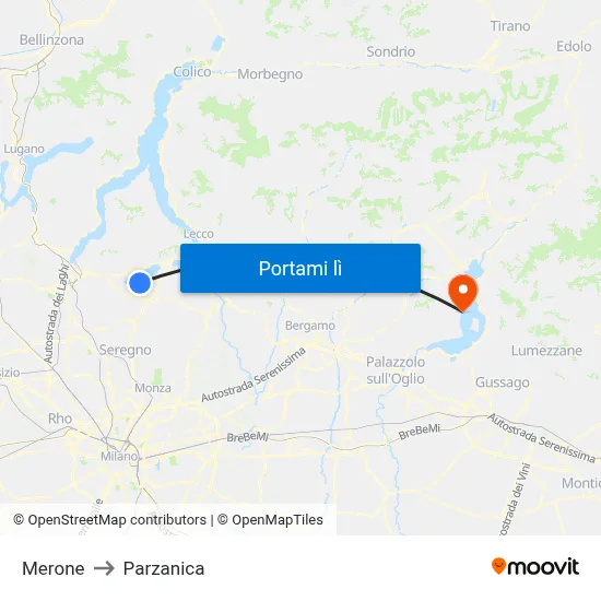 Merone to Parzanica map