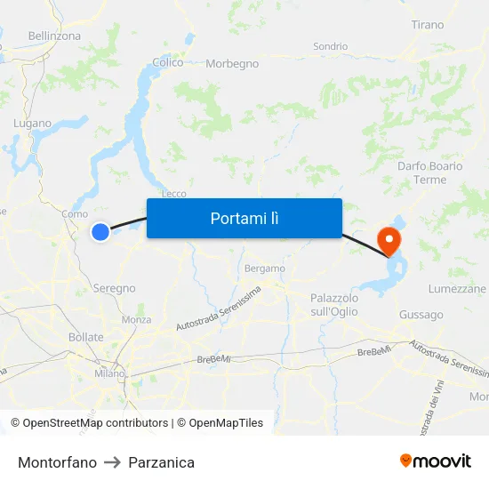 Montorfano to Parzanica map