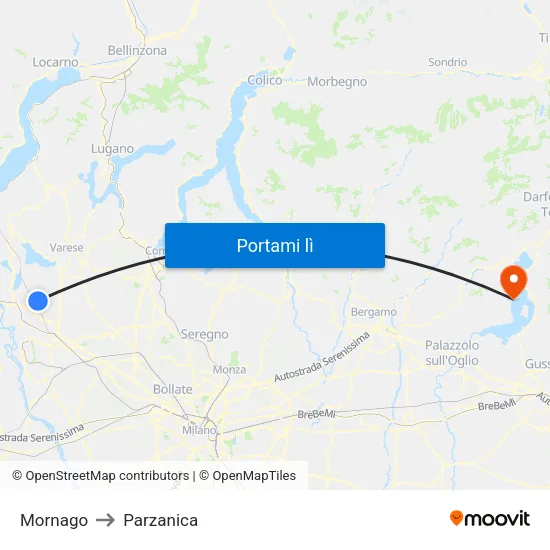 Mornago to Parzanica map