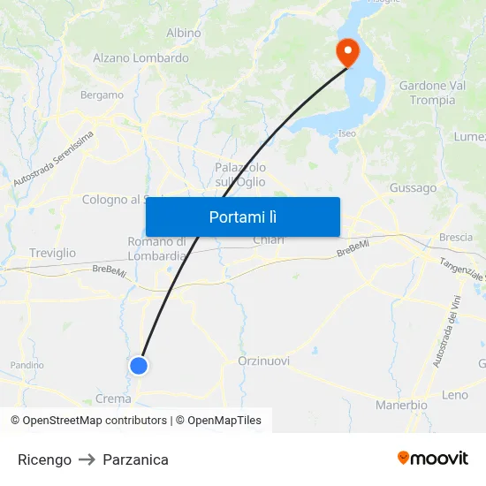 Ricengo to Parzanica map