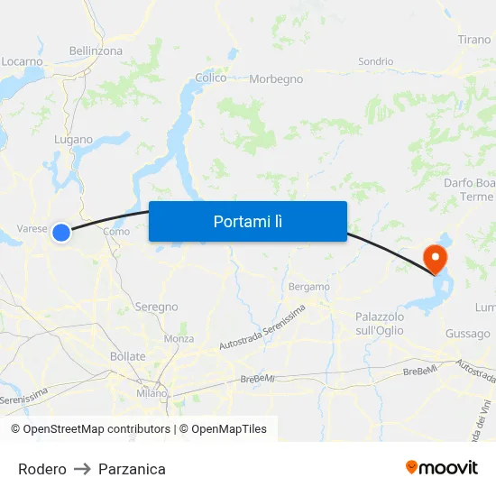 Rodero to Parzanica map