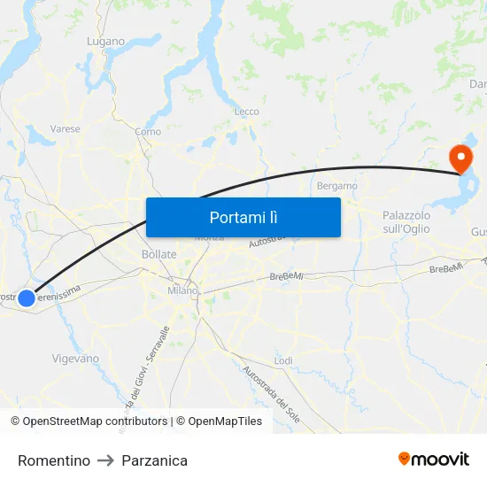 Romentino to Parzanica map