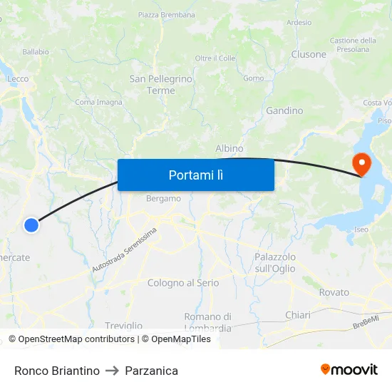 Ronco Briantino to Parzanica map