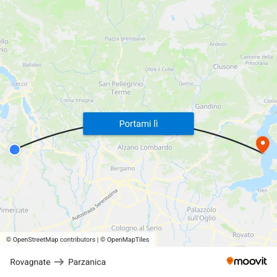 Rovagnate to Parzanica map