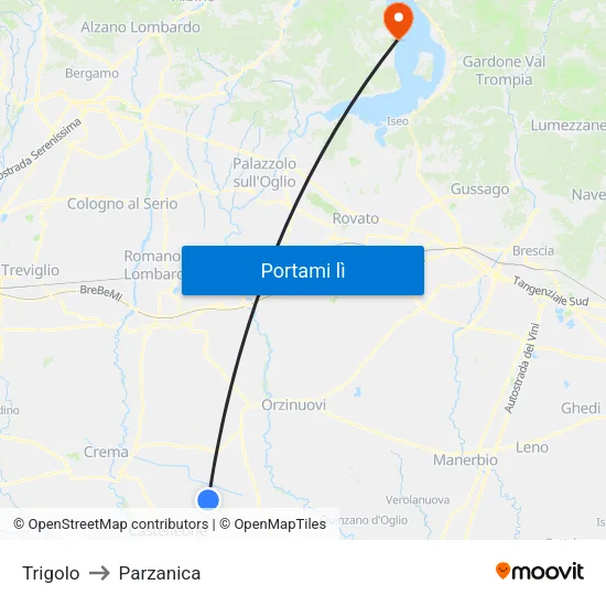 Trigolo to Parzanica map