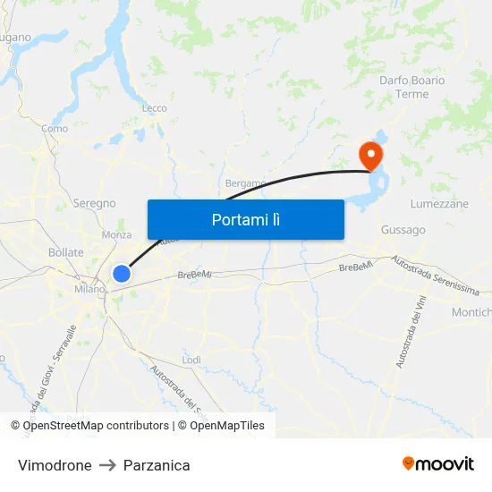 Vimodrone to Parzanica map