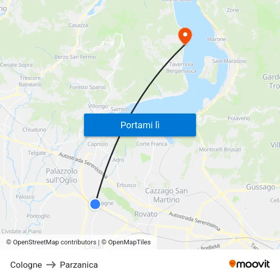 Cologne to Parzanica map