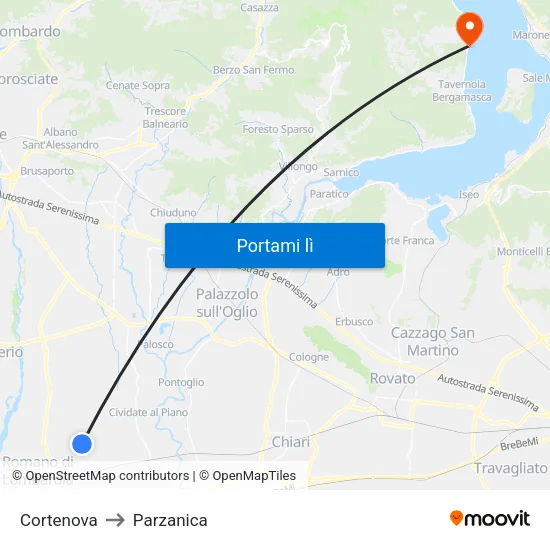 Cortenova to Parzanica map