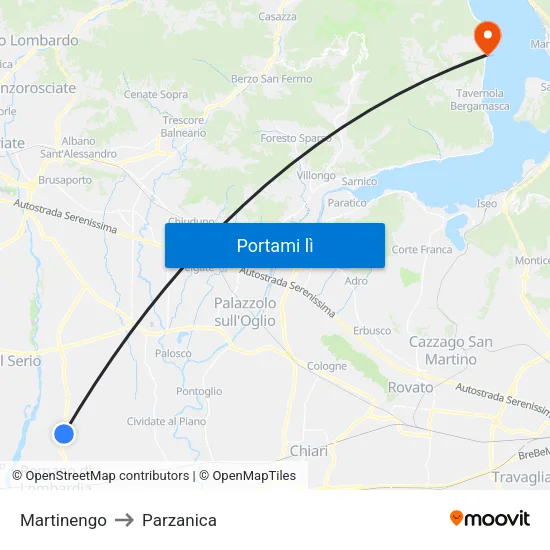 Martinengo to Parzanica map