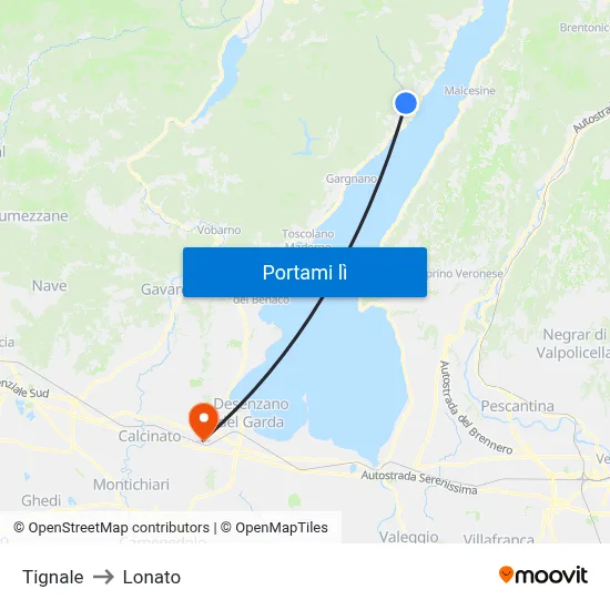 Tignale to Lonato map