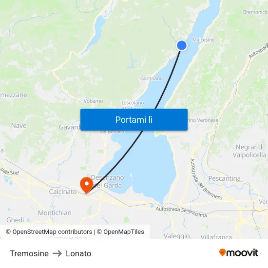 Tremosine to Lonato map