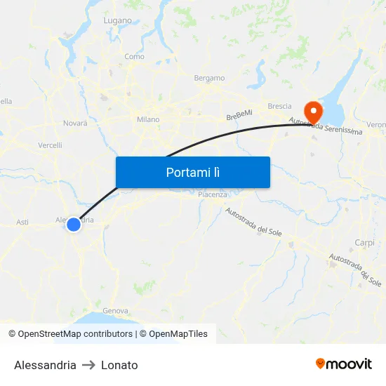 Alessandria to Lonato map