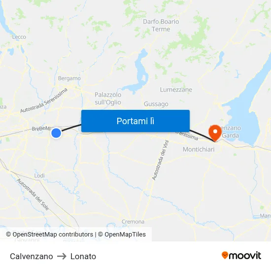 Calvenzano to Lonato map