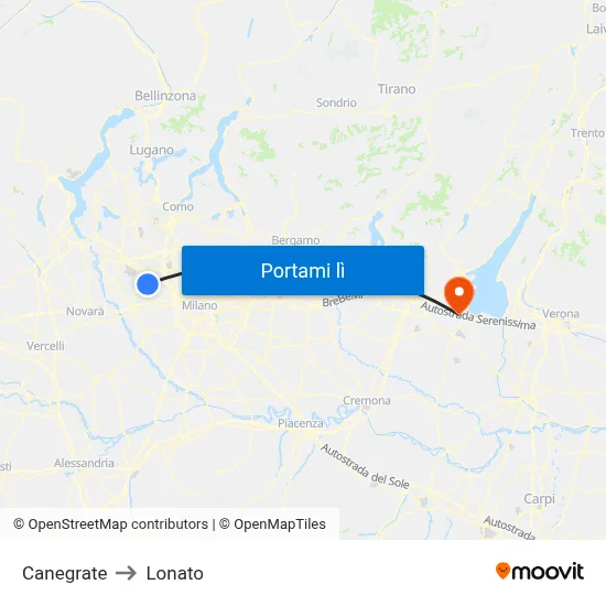 Canegrate to Lonato map