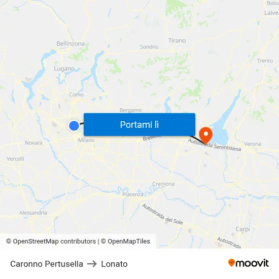 Caronno Pertusella to Lonato map