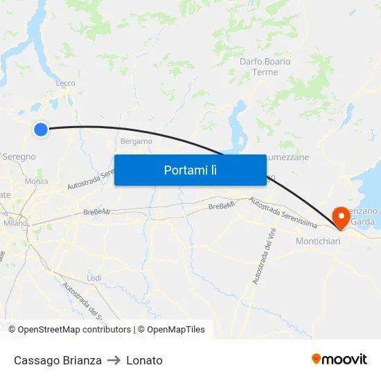 Cassago Brianza to Lonato map