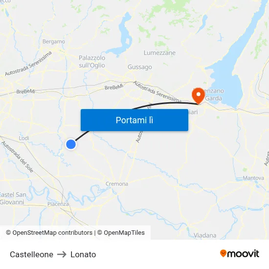 Castelleone to Lonato map