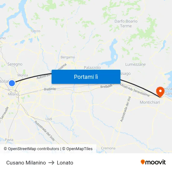 Cusano Milanino to Lonato map
